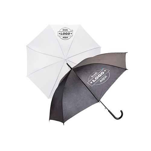 Guarda-chuva com tecido de nylon e abertura automática, basta acionar o botão inferior. Possui 8 varetas pretas de aço, pegador e bico superior de plástico.

Tamanho aproximado (CxL): 84,5cm x 105cm Aberto.

Medids aproximadas para gravação (CxL): 15cm x 30cm.